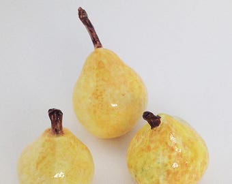 Porcelain Pears, Ceramic Pears, Pear Sculpture, Handmade Pear Sculpture, Fruit Art, Yellow Pear Art,Helen Ashley clay sculptured pears,Pears