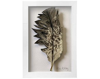 Porcelain Feather Painting, handmade framed feather sculpture, lucky feathers, porcelain art, ceramic feathers, feather art, art of nature,