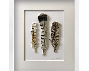 Porcelain Feather Painting, handmade framed feather sculpture, Kookaburra feathers, porcelain art, ceramic feathers, feather art, nature art