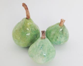Porcelain Pears, Ceramic Pears, Pear Sculpture, Handmade Pear Sculpture, Fruit Art, Green Pear Art,Helen Ashley clay sculptured pears, Pears