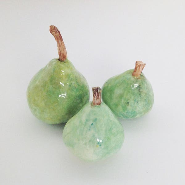 Porcelain Pears, Ceramic Pears, Pear Sculpture, Handmade Pear Sculpture, Fruit Art, Green Pear Art,Helen Ashley clay sculptured pears, Pears