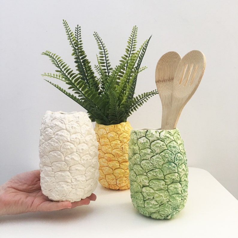 Large Pineapple, Pineapple Vase, Pineapple Planter, Ceramic Pineapple, Hand Cast Pineapple