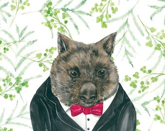 A4 Willy Wombat, Wombat Art Print, Australian Art, Native Animal Art, Helen Ashley Animal Character, Watercolour Art, Wombat , Animal Art,