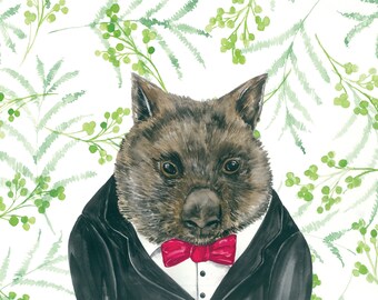 A4 Willy Wombat, Wombat Art Print, Australian Art, Native Animal Art, Helen Ashley Animal Character, Watercolour Art, Wombat , Animal Art,