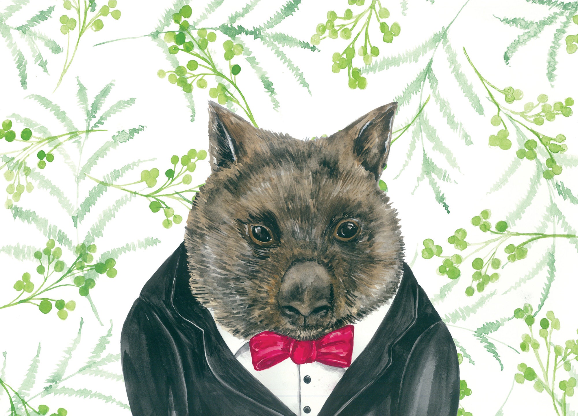 A4 Willy Wombat, Wombat Art Print, Australian Art, Native Animal Art, Helen Ashley Animal Character, Watercolour Art, Wombat , Animal Art,