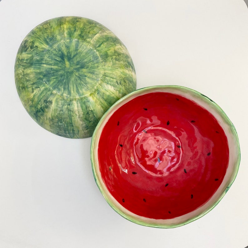 Watermelon, watermelon bowl, salad bowl, fruit bowl, fun serving bowl, summer fruit, fruit art, watermelon art, tropical bowl, fun bowl image 2