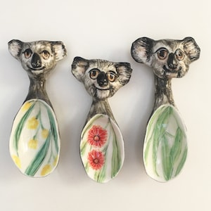 Koala-lepel, porseleinen sculptuurlepel, Australische porseleinen lepel, Australiana koffielepel, koala, Helen Ashley-lepel, souvenirlepel, thee