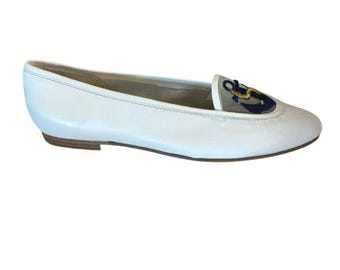 Vintage New Joan David Nautical Anchor Flats Loafers Handmade Italy 7.5