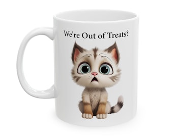 Sweet little kitty cat coffee mug, kitten ceramic mug for coffee or tea, sad kitten ceramic coffee mug