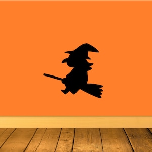 Cute little witch on broom halloween decal | witch sticker by DecalTheory on Etsy