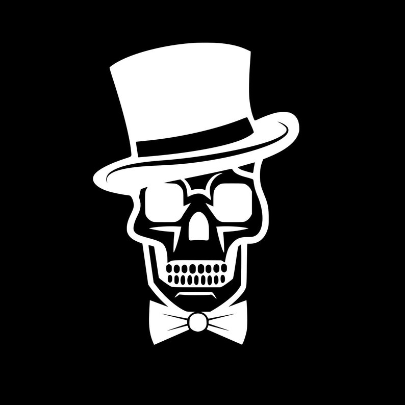 Skull in a bow tie and top hat decal halloween decal Etsy