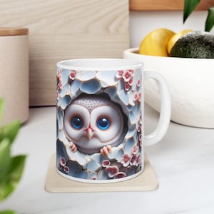 3D Owl Ceramic Mug, Unique Animal Coffee Cup, Cute Forest Creature Tea Mug, Bird Lover Gift, Nature Inspired Drinkware