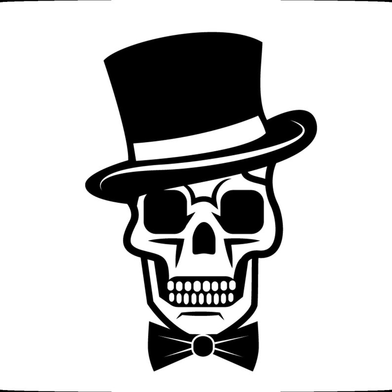 Skull in a bow tie and top hat decal halloween decal Etsy
