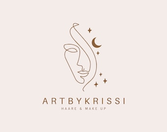 Fairytail spiritual elegant beauty make up moon minimal logo, Whimsical branding logo, watercolor gold logo, photography logo