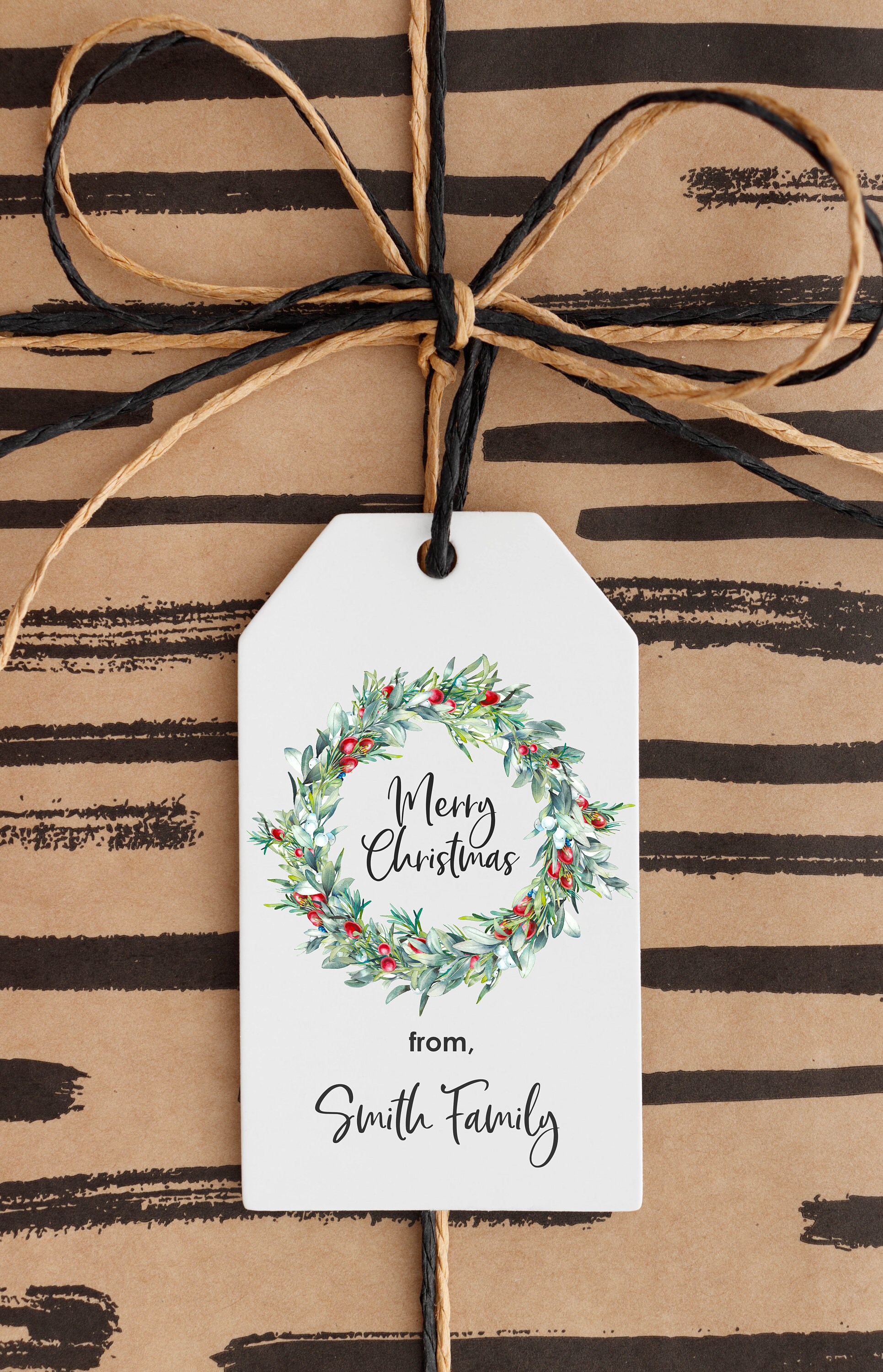 Christmas Wreath Tag Template Rustic Christmas Gift Tag | Etsy