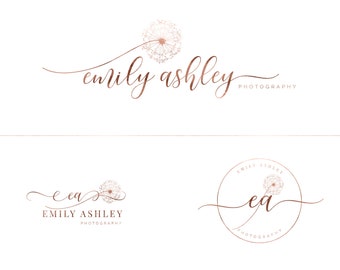Premade Branding Kit, Dandelion logo, Photography logo, Blog logo, Watermark, Gold logo, Logo Design, Stamp, Branding kit, Logo package