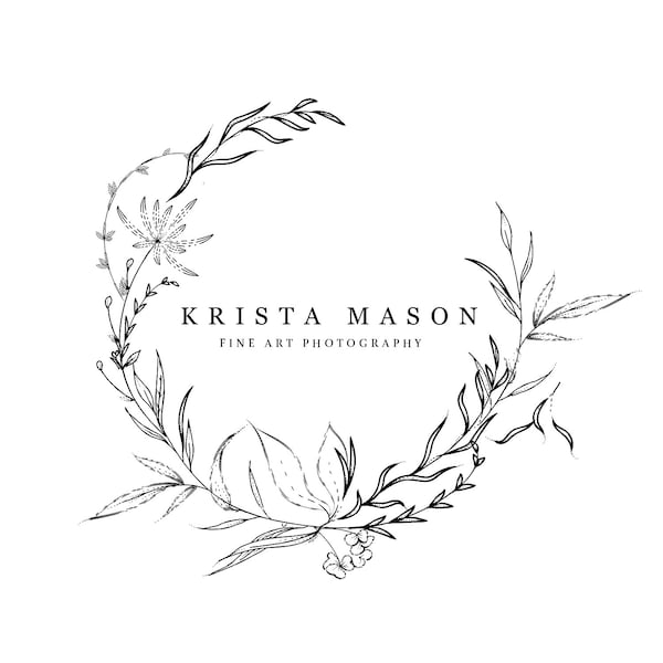 Luxe Wedding Flower Circle Logo Design, Luxury Fancy Organic Photography Logo Design, Flowers Gold Calligraphy Fahion Boutique Business Logo