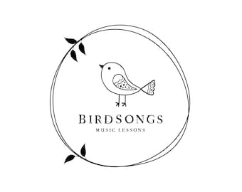 Premade Vintage Photography - Bird Birds Wreath Logo - Rustic Music Musical Logo - Rustice Nest Leaf Leaves Birds Logo - Farm Animals Logo