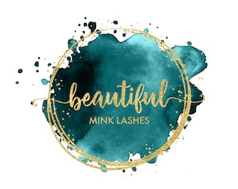 Watermark, Splash Brush Elegant Watercolor Calligraphy Flowers Logo, Circle  Emerald Glitter Watercolor Beauty Splash Splatter branding logo