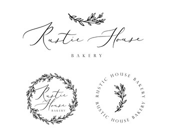 Premade Logo Design, Bakery Rustic Logo and Watermark, Logo Set, Brand Set, Affordable Branding,Leaf Leaves Logo Bakery