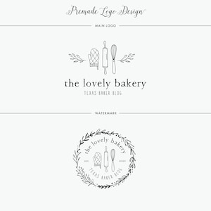 Può includere: Design di logo in bianco e nero per una panetteria chiamata "the lovely bakery" con lo slogan "Texas Baker Blog". Il logo presenta un mattarello, una frusta e un guanto da forno. Il logo include anche una ghirlanda di foglie e il testo "EST. 2020".