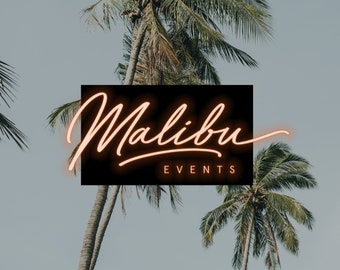 Premade logo Neon, Miami, Events Palm tree Vibrant, Glowing, Night, Party, Beach, Tropical, Cityscape, Neon lights, Fun, Festive, Nightclub