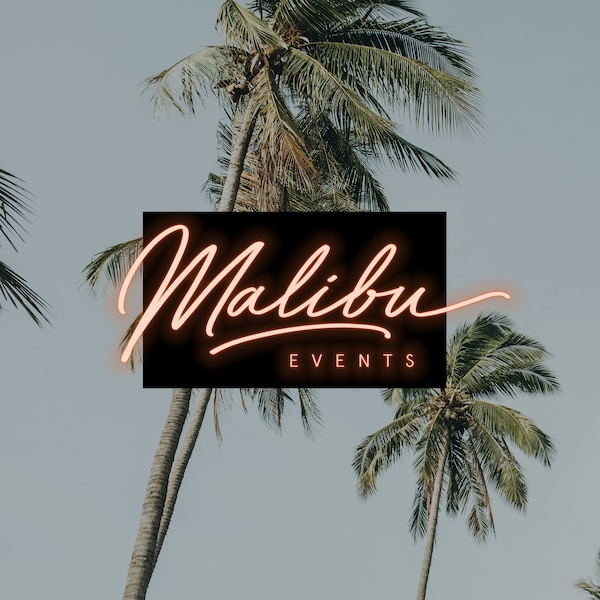 Premade logo Neon, Miami, Events Palm tree Vibrant, Glowing, Night, Party, Beach, Tropical, Cityscape, Neon lights, Fun, Festive, Nightclub