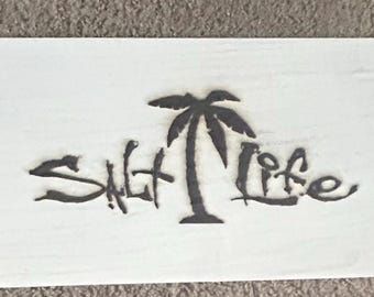 Letrero de madera grabado con láser "Salt Life", blanqueado, 40,6 x 22,8 x 1,27 cm