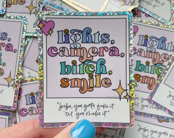 Pegatina holográfica, pegatinas para botellas de agua, calcomanía Stanley con brillantina, impermeable, calcomanía para portátil, pegatina arcoíris, pegatina moderna