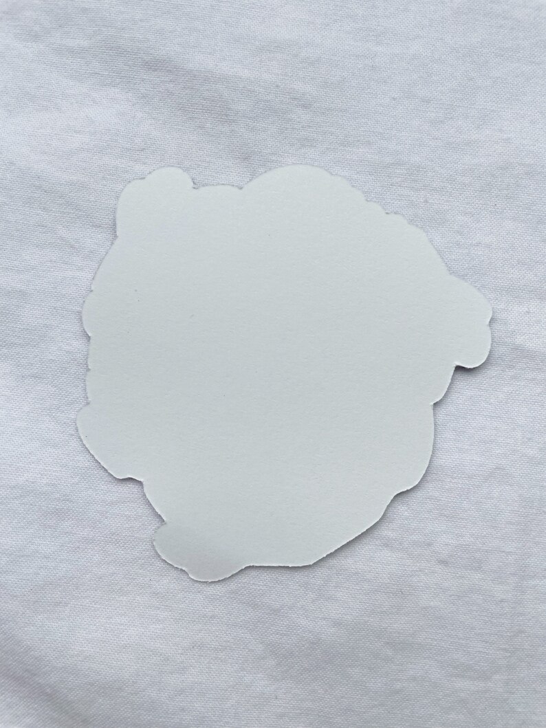 May include: White sticker with a cloud-like shape.