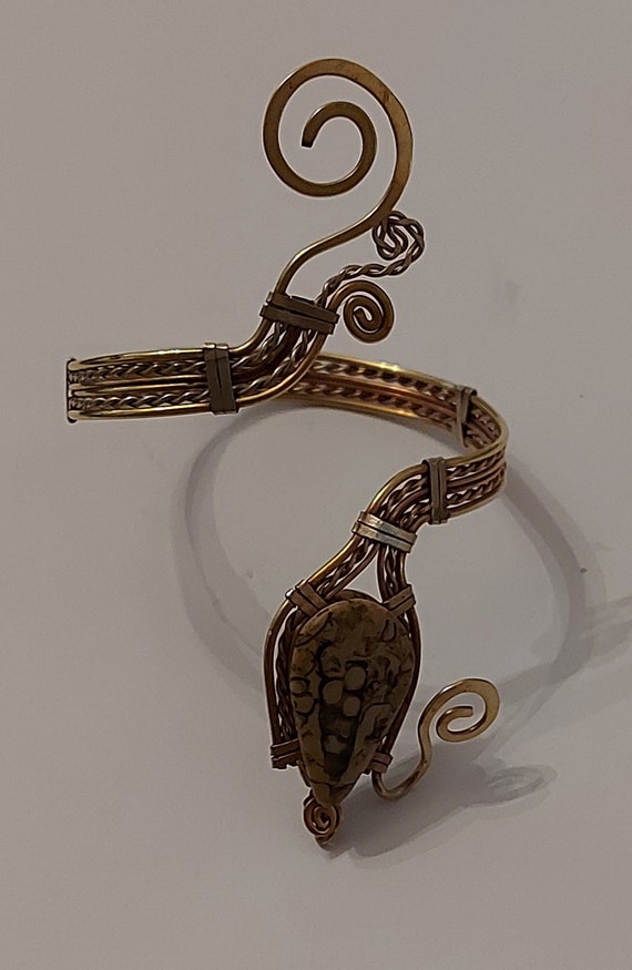 1920's Style Brass Wrap Around Cobra Snake Cuff, J