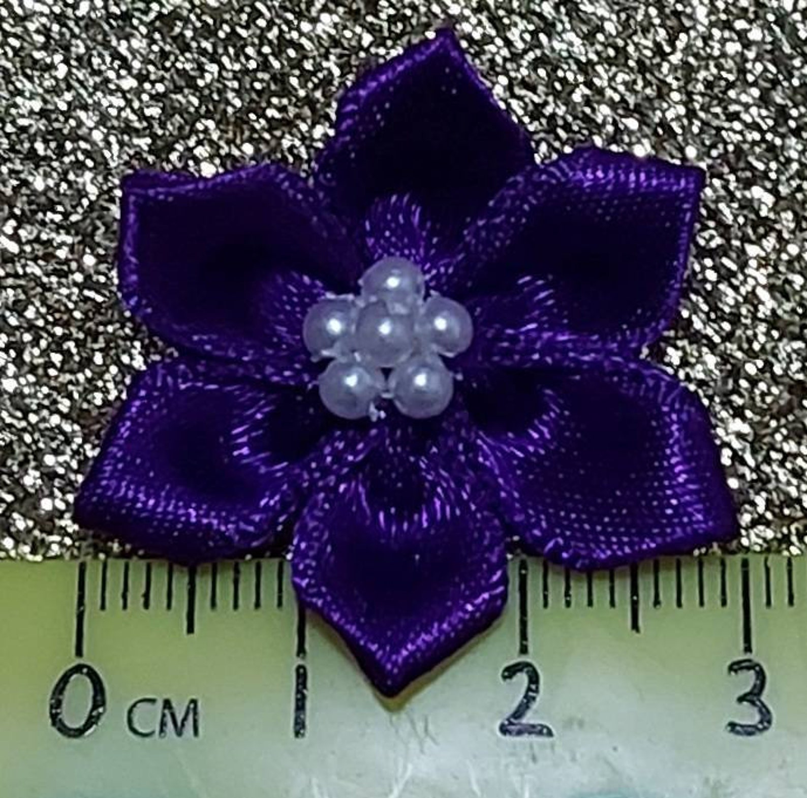 Satin Flowers With White Pearls Purple 11 Pack Etsy