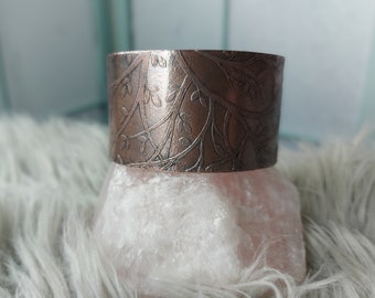 Copper Cuff Bracelet, Botanical Copper Cuff,  Wide Copper Cuff