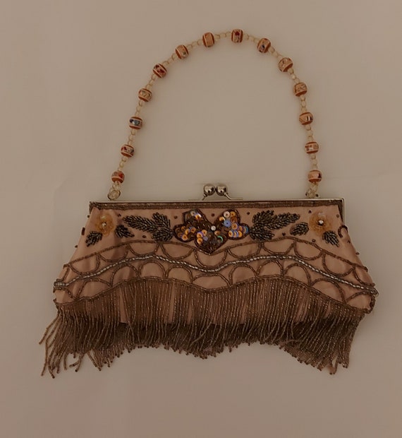 Satin beaded  purse, glamorous sequence bag, bead… - image 1