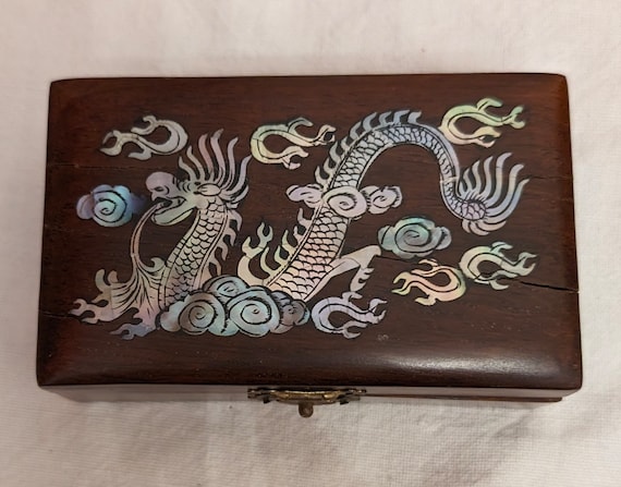 Chinese Dragon Box, Mother of Pearl Box, MOP Inla… - image 1