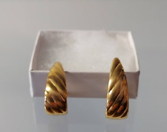 Monet Half Hoop Post Earrings, Monet Gold Swirl Earrings