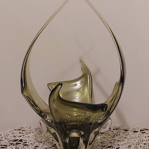 Chateau Lorraine Art Glass Vase, 60's Rare Olive Green