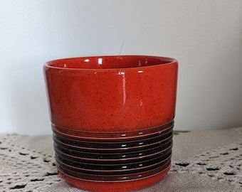 Ceramic Plant Pot, 1960s, 1970s Planter Pot, Fire Red/Orange Black Striped Planter Pot