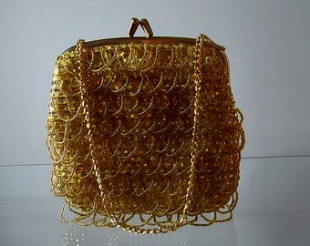 Gold Beaded Evening Bag, Vintage Gold Purse, Vintage 40s