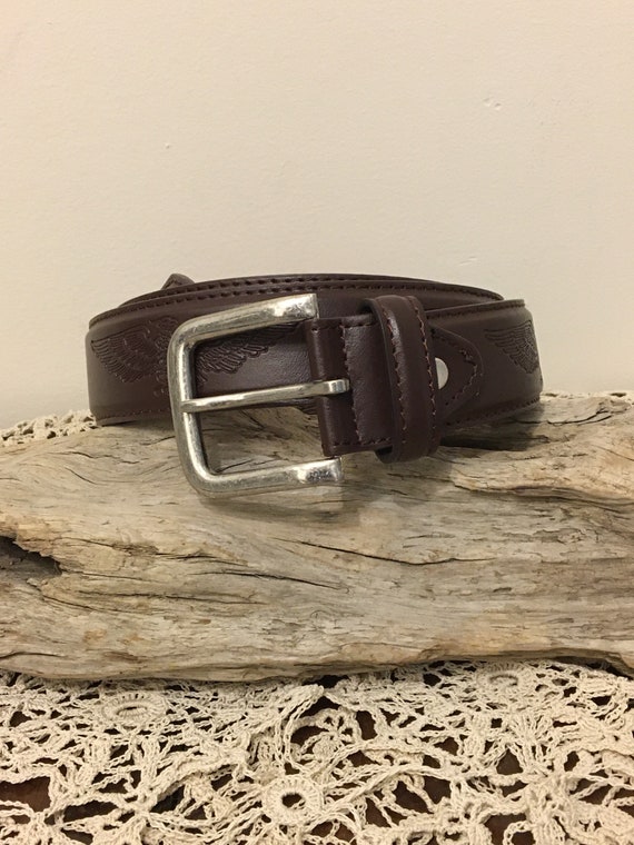 Leather Belt, Tooled Thunderbird on Brown Leather.