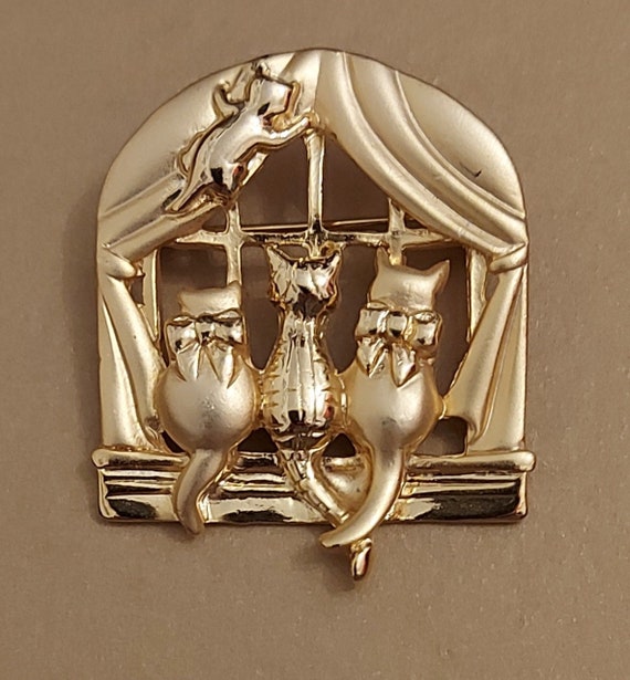 AJC American Jewelry Company Gold Tone Cats Pin Brooch Etsy