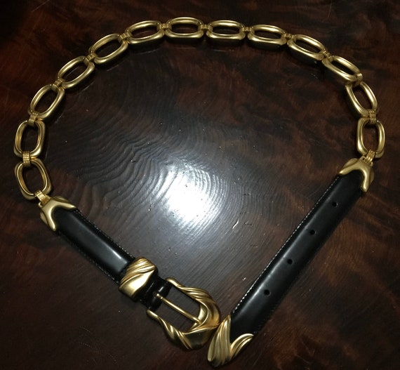 Leather and Gold Chain Belt.