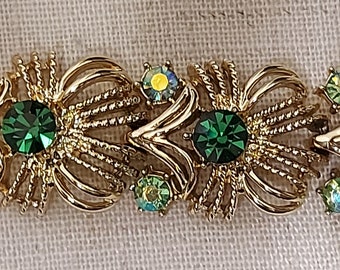 Bracelet Panel Coro années 50, vert émeraude et aurore boréale