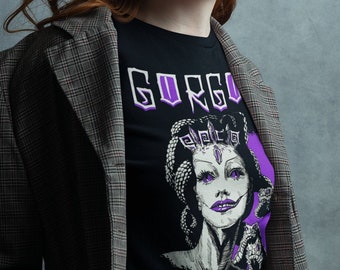Camiseta com estampa da Medusa Górgona, inspirada na mitologia grega e na mulher com cabelos de serpente, camiseta unissex de algodão.