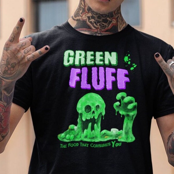 Tshirt monstre vert guimauve peluches nourriture, drôle de film Campy des années 80 créature caractéristique horreur t-shirt graphique, femmes hommes gars chemise en coton noir