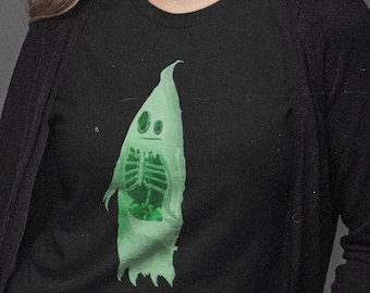 Creepy Cute Ghost T-Shirt, Goth Skeleton Graphic Tee