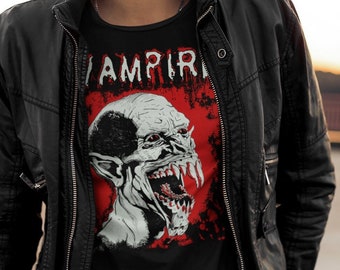 Vampire Nosferatu Dracula Classic Horror Movie TShirt, Gothic Undead Fangs Tee, Men Women Ladies Guys Unisex Short Sleeve Black Cotton Shirt