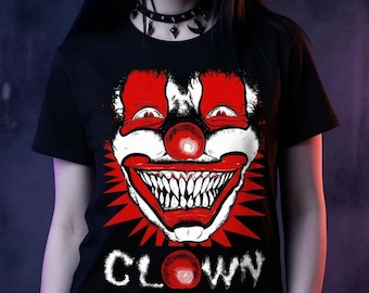 Camiseta de payaso asesino aterrador, camiseta gráfica de terror, retrato de monstruo de circo