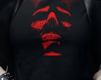 blood red demon skull horns tshirt evil devil black shirt satanic monster gift for him her goth dark heavy metal doom clothes cool T-Shirt