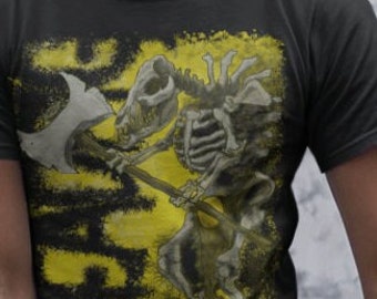 Horror tshirt, RPG, Skeleton, Corpse, Living Dead, Murder Pig, Black and Yellow
